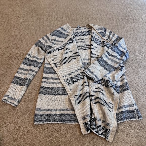 Lucky Brand Cardigan Sweater Boho Stripe Aztec Open Front Neutral MED #7W51782 - Picture 1 of 10